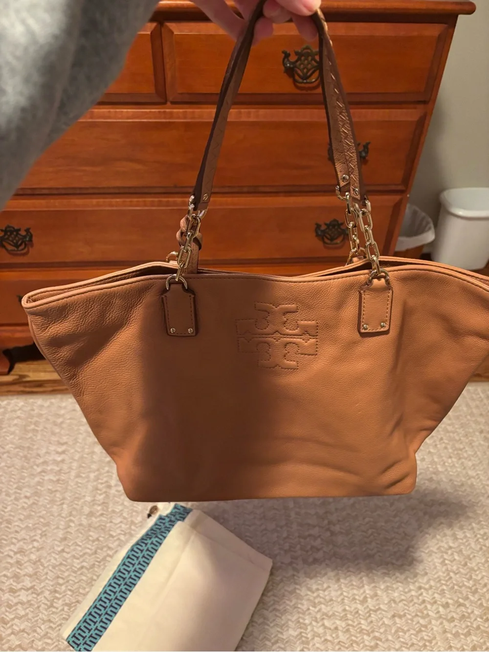Tory Burch Cognac Leather Tote with Gold Hardware